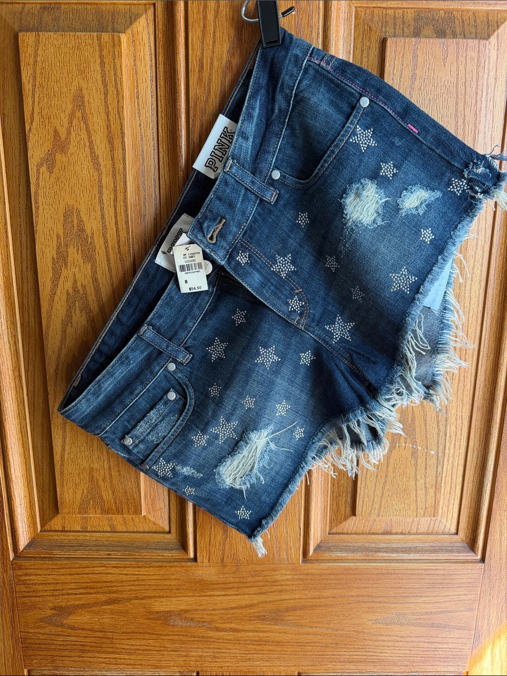 Vintage-PINK Victoria's Secret Distressed Star-Studded Denim Shorts - Dark Blue